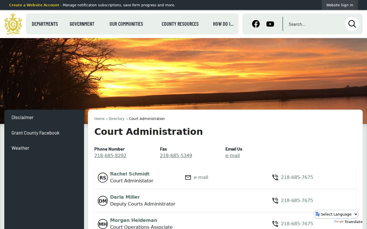 Grant County Court Administration contact block for bench warrant case questions