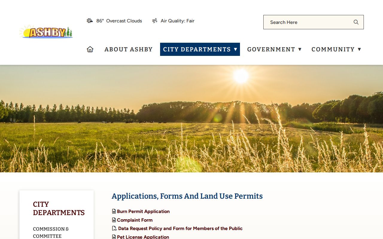 Ashby public data request form page that is not a Grant County warrant lookup