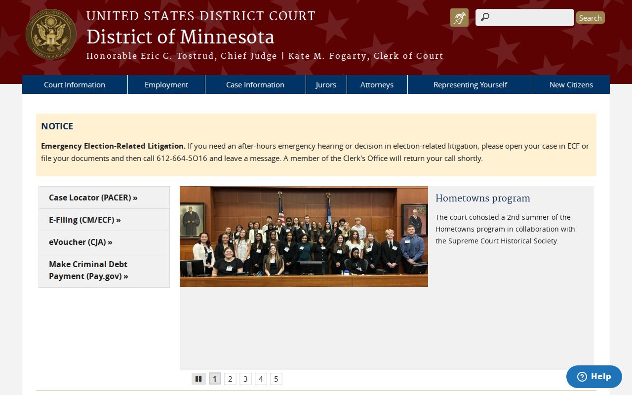 District of Minnesota federal court interface for federal warrant questions