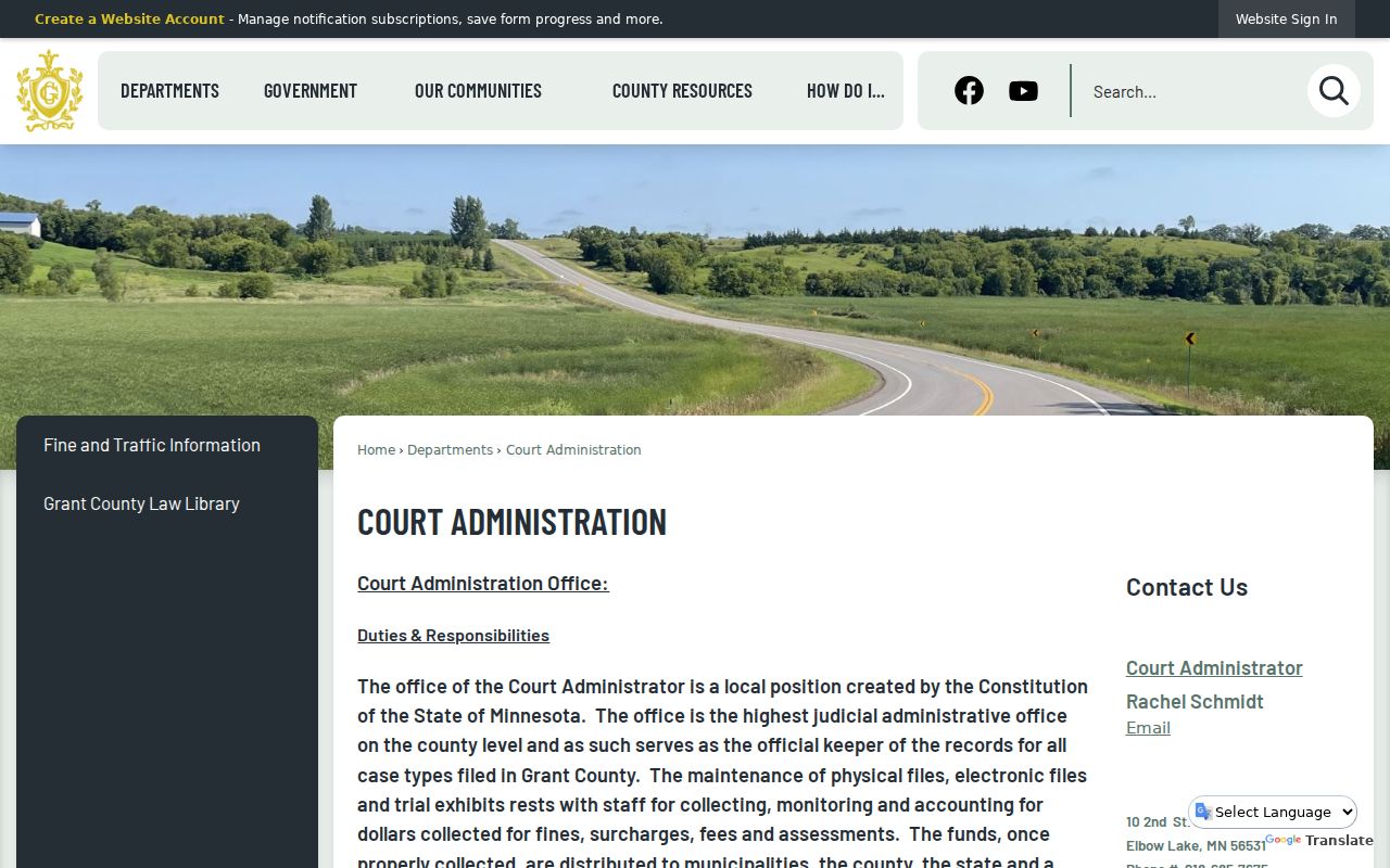 Grant County description of the unified District Court that keeps Elbow Lake warrant records